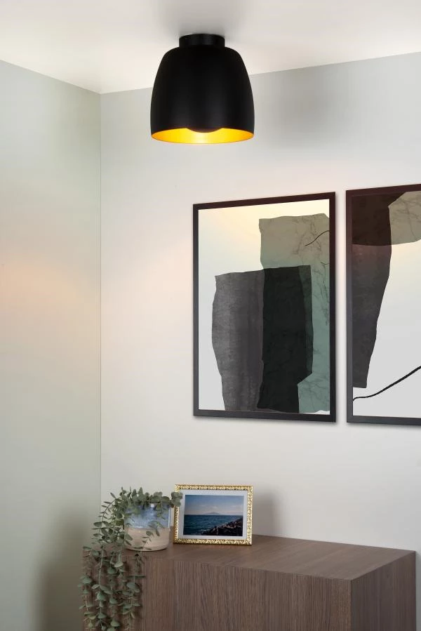 Lucide NOLAN - Plafonnière - Ø 24 cm - 1xE27 - Zwart - sfeer 1